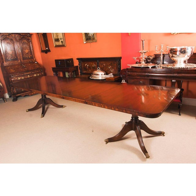 Vintage 20th Century 12ft Twin Pillar Mahogany Dining Table & 12 Chippendale Chairs, Set of 13 For Sale - Image 4 of 18