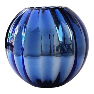 Czechoslovakia Mercury Glass Ribbed Candle Holder Art Deco Blue Vintage 1930s For Sale