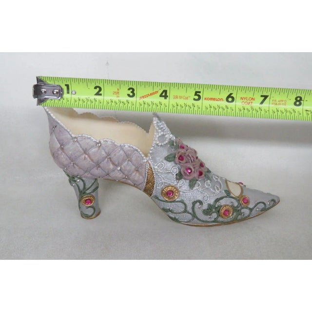 Victorian Ceramic Gemstone Design Floral Victorian Style High Heel Shoe Figurine For Sale - Image 3 of 12