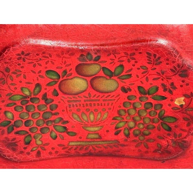 19th C. Red + Gilt and Green Toleware Serving Bowl - Paint Decorated - 12.75" For Sale - Image 9 of 12