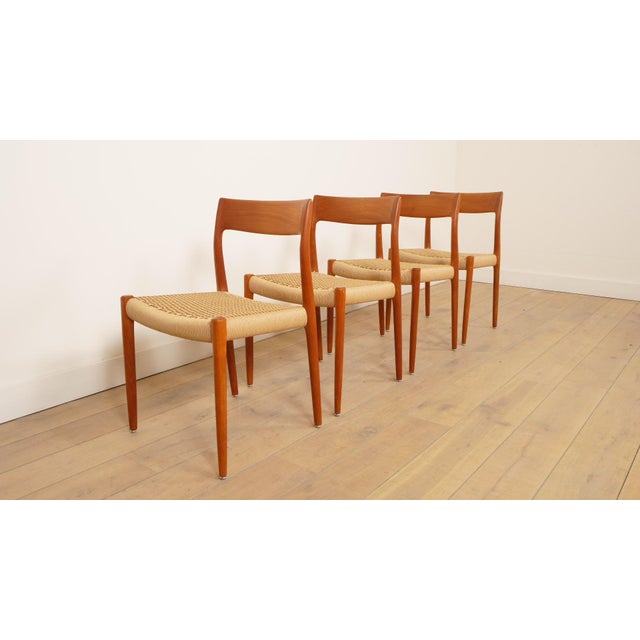 Papercord & Teak Model 77 Dining Chairs by Niels Otto Møller for J.L. Møllers, 1960s, Set of 4 For Sale - Image 9 of 16