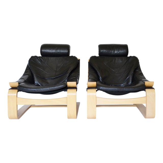 Vintage Kroken Lounge Chairs in Leather by Åke Fribytter for Nelo Mobel, 1970s, Set of 2 For Sale