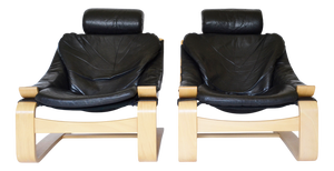 Vintage Kroken Lounge Chairs in Leather by Åke Fribytter for Nelo Mobel, 1970s, Set of 2
