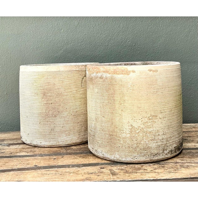 Vintage Ribbed Cement Planters - Pair For Sale In West Palm - Image 6 of 10