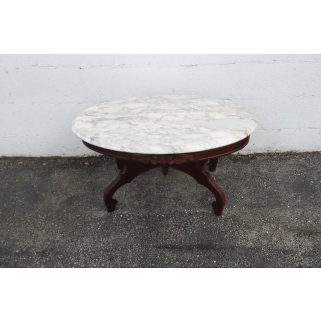 Mid 20th Century Victorian Style Oval Marble Top Carved Coffee Table For Sale - Image 11 of 13