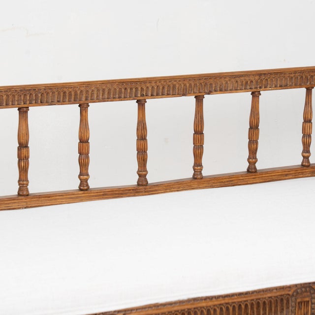 19th Century Swedish Gustavian Upholstered Carved Pine Bench Settee For Sale - Image 4 of 13