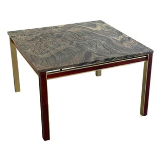 Vintage Danish Stone Top Coffee Table – Rosewood & Brass Mid Century Modern Table For Sale