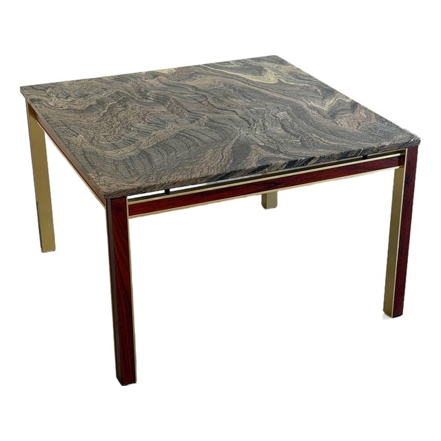 Vintage Danish Stone Top Coffee Table – Rosewood & Brass Mid Century Modern Table For Sale