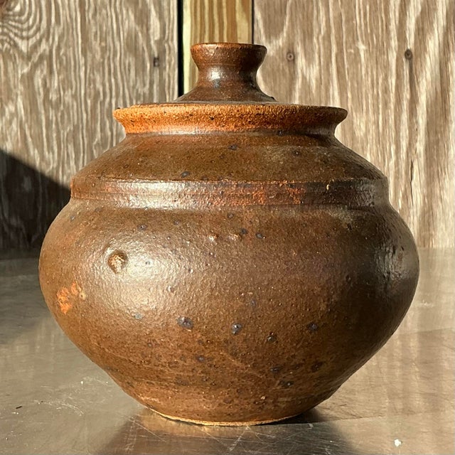 Late 20th Century Vintage Boho Studio Pottery Lidded Urn For Sale - Image 5 of 9