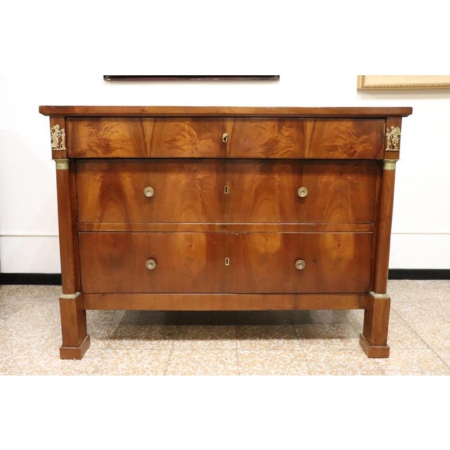 Antique Chest of Drawers in Walnut and Gilded Bronze For Sale - Image 11 of 15