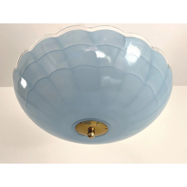 1940s Blue Scalloped Flush Light For Sale - Image 6 of 17