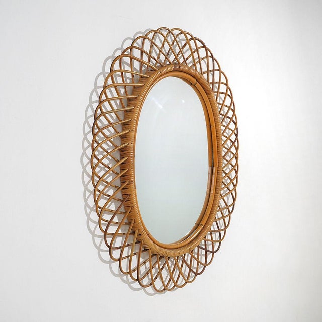 Vintage Wall Mirror with Rattan Frame, 1950s For Sale - Image 16 of 16