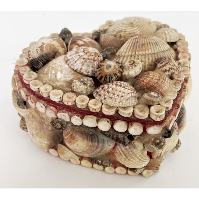 Antique Sailors Valentine Shell Encrusted Heart Shaped Trinket Box, C 1920s For Sale - Image 4 of 8