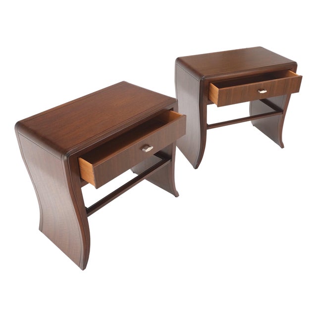 Pair Century Walnut Waterfall Brand New Old Stock Two Tier End Side Tables Stand For Sale