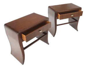 Pair Century Walnut Waterfall Brand New Old Stock Two Tier End Side Tables Stand