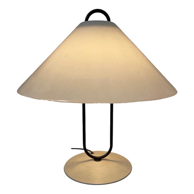 Space Age Mushroom Lamp with White Acrylic Shade and Metal Base For Sale