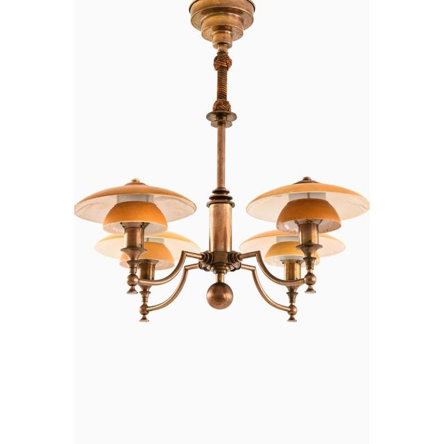 Ceiling Lamp in Brass and Glass from Lyfa, 1930s For Sale - Image 3 of 12