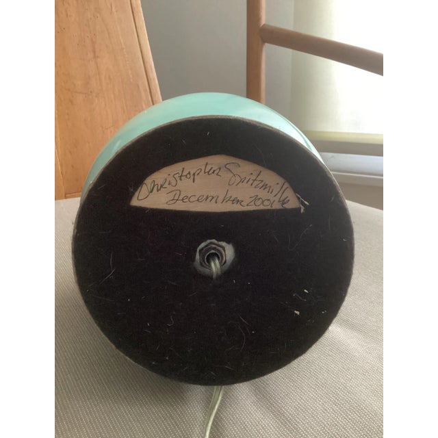 Striking pair of early Christopher Spitzmiller double-gourd lamps in rich turquoise glaze, each signed and rewired for...