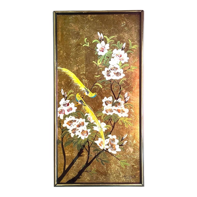 Large Floral and Birds Full Gilt Painting by Harry Richards - Signed Original For Sale