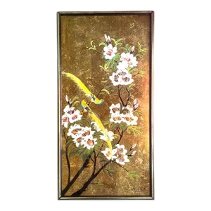 Large Floral and Birds Full Gilt Painting by Harry Richards - Signed Original