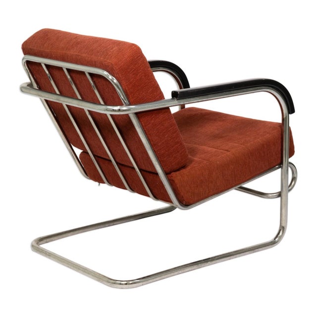 Bauhaus Bauhaus / Thonet Style Pair of Armchairs C. 1930s Tubular Steel With Red-Brown Upholstery For Sale - Image 3 of 8