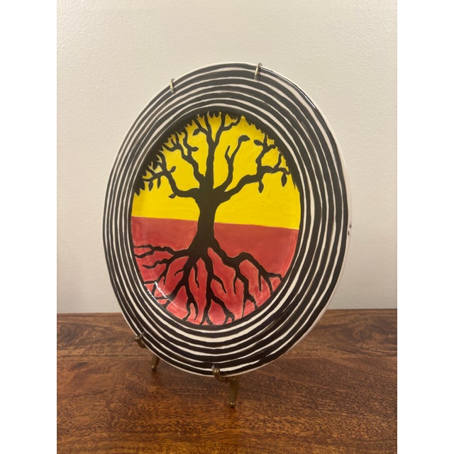 Postmodern 2001 John E. Buck Signed Original Tree of Life Ceramic Art Plate For Sale - Image 3 of 7