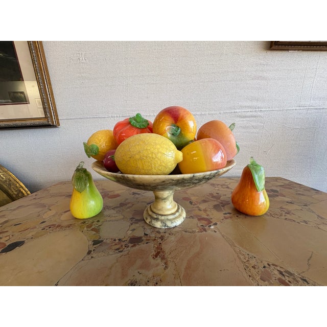 Alabaster 1960s Italian Alabaster Bowl With Glass Fruit- 15 Pieces For Sale - Image 8 of 9