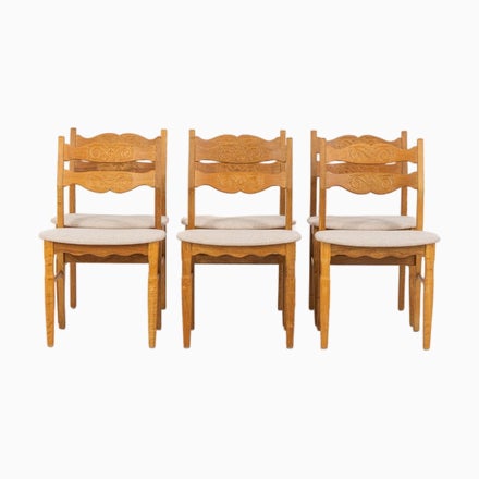 Brutalist Chairs in Oak by Henning Kjaernulf, Set of 6 For Sale - Image 15 of 15