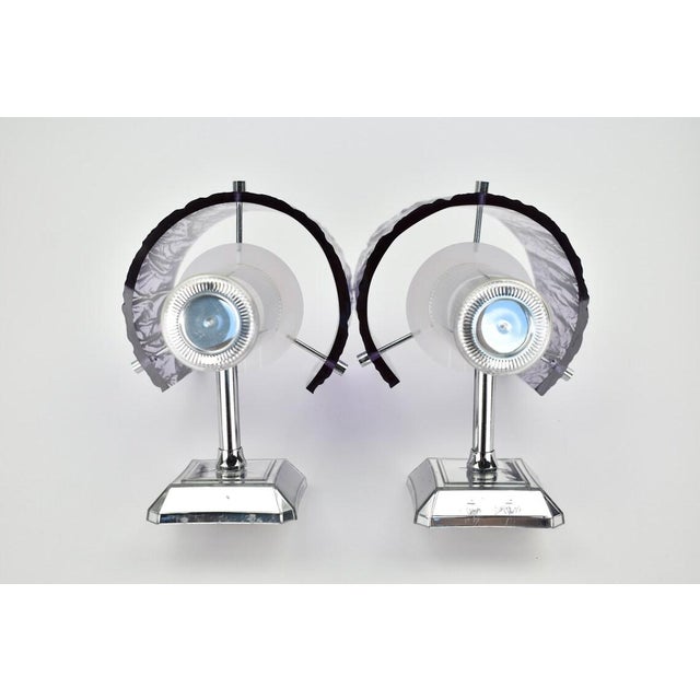 Amethyst Vintage Mid Century Modern Amethyst Wall Sconces Silver Lights | Fixtures Bedside Purple French Ice Glass - a Pair For Sale - Image 8 of 9
