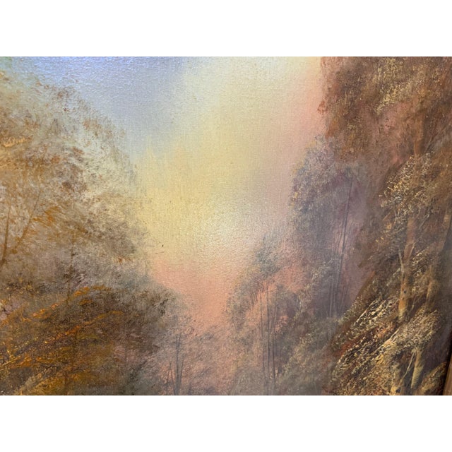 Vintage Signed Romantic Landscape Oil Painting in Ornate Gilt Frame For Sale - Image 4 of 11