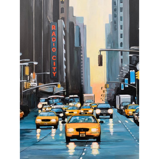 Radio City New York Nyc Sunset - Unique Original Art by Contemporary British Urban Landscape Artist, For Sale - Image 6 of 13