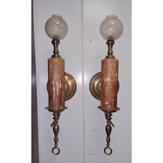 1930s Melted Wax Candlestick Style Wall Sconces, 1930s, Set of 2 For Sale - Image 5 of 6