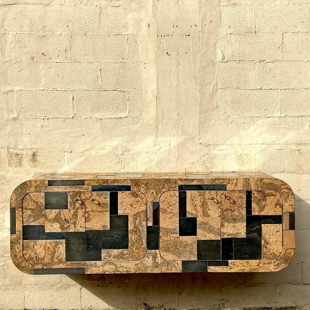 Vintage Boho Cork and Chrome Floating Wall Credenza After Paul Evans For Sale - Image 12 of 12