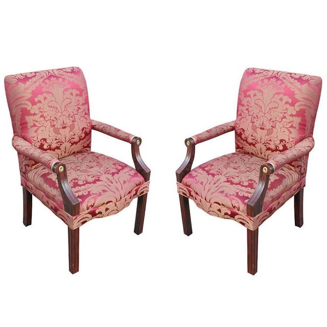 Wood Antique Dining Chairs with Silk Damask Upholstery - Set of 2 For Sale - Image 7 of 7