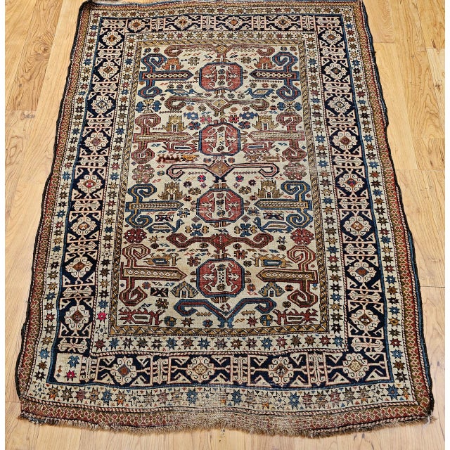 Vintage Caucasian Kilim Rug, Handwoven Wool, Geometric Stripes, Blue & Ivory, 6' x 8' For Sale - Image 10 of 18