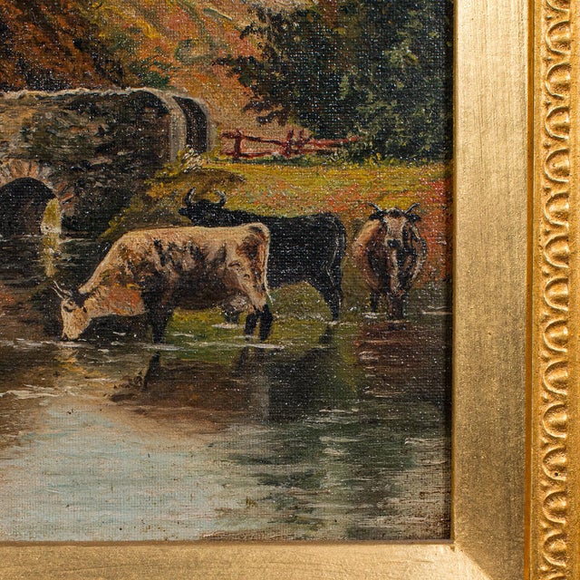 Gold Antique River Landscape Painting, English School, Art, Oil on Canvas, Edwardian For Sale - Image 8 of 11