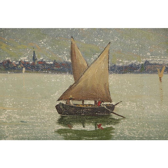 Landscape with Chateau Chillon Leman Lake, Switzerland, Oil Painting on Canvas, Early 20th Century, Framed For Sale - Image 6 of 18