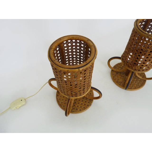Bamboo, Rattan and Cane Lamps, Italy, 1950s-1960s, Set of 2 For Sale - Image 4 of 8