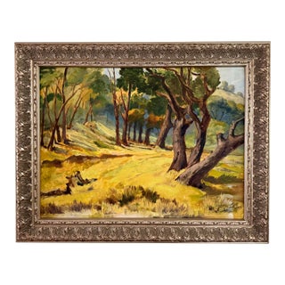 Vintage 1969 Oak Woodland Landscape Oil Painting "Edge of the Woods," Signed R. Gwynn For Sale