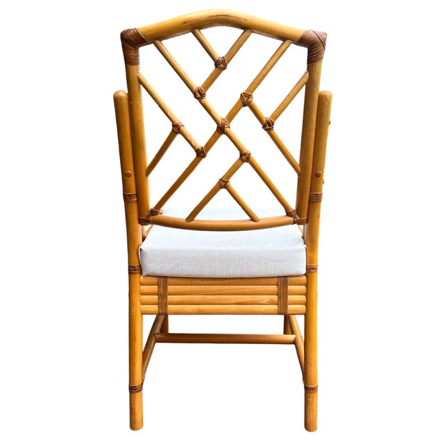 Vintage Set of 4 Chinese Chippendale Bamboo Dining Chairs With Lattice Backs For Sale - Image 10 of 16