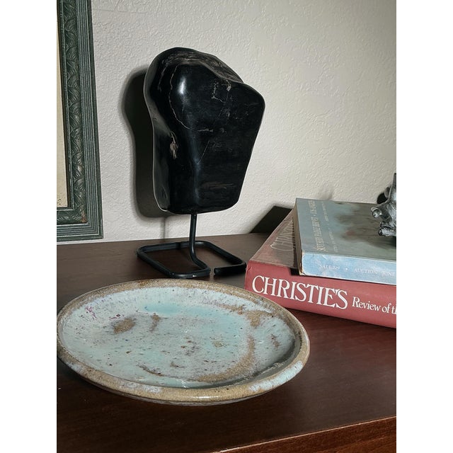 Ceramic Mid 20th Century Studio Pottery Plate Signed – Celadon Glaze Ceramic Dish – Organic Modern For Sale - Image 7 of 10
