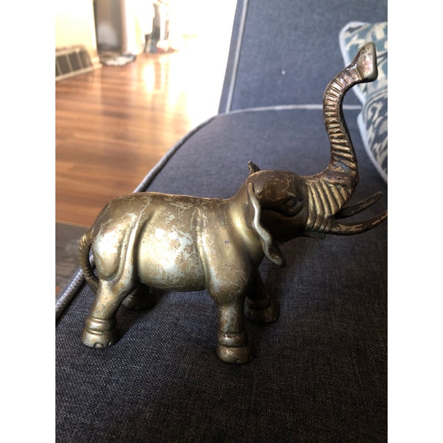 Tribal Vintage Brass Elephant Statue For Sale - Image 3 of 9