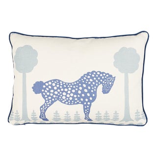 Schumacher Polka Dot Pony Pillow 18" x 12" in Blue For Sale