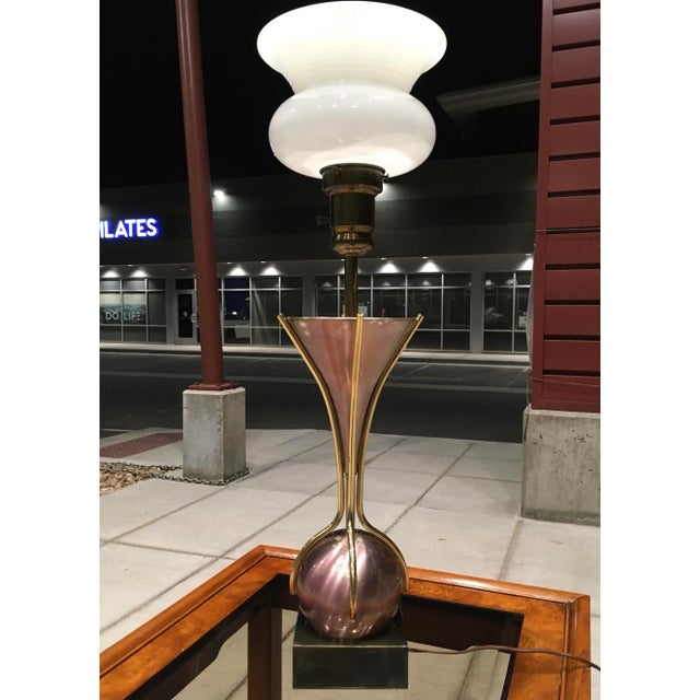 Sculptural Purple Tulip Table Torchiere With Milk Glass Diffuser Manner of Gerald Thurston for Lightolier For Sale - Image 13 of 13