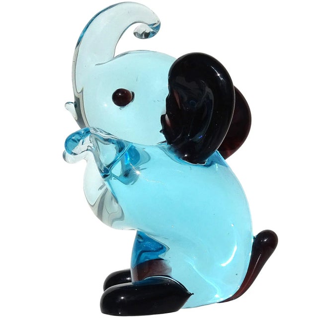 Late 20th Century Murano Vintage Blue Black Accents Italian Art Glass Baby Elephant Figurine Sculpture, Attributed to Seguso For Sale - Image 5 of 5
