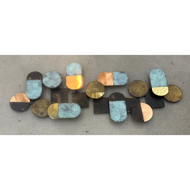 Mid Century Metal Wall Art Patina Geometry Vintage For Sale - Image 18 of 18