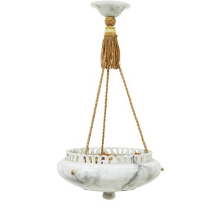 Art Deco Hand-Carved Alabaster Ceiling Light, 1930s For Sale