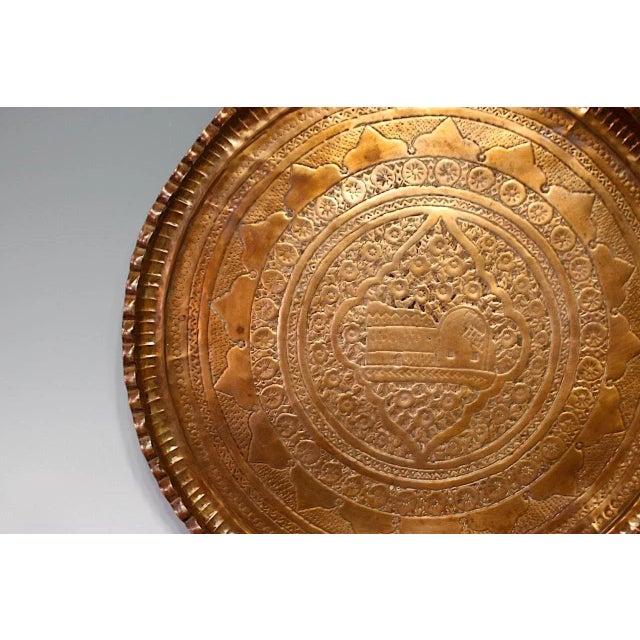 Antique Moorish Ball & Stick Folding Round Mamluk Copper Tray or Drinks Side Table (Persian) For Sale - Image 9 of 11