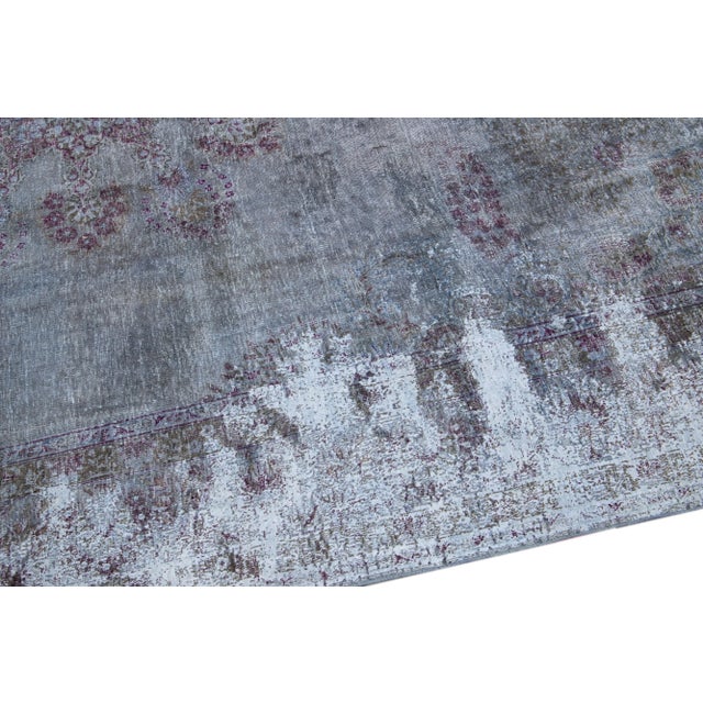 Vintage Persian Overdyed Handmade Medallion Blue Wool Rug For Sale - Image 9 of 11