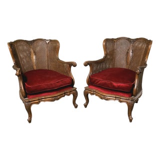 Louis XV Style Armchairs in Wood and Rattan, 1890s, Set of 2 For Sale